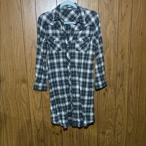 Theory Black and White Plaid Long Sleeve Dress